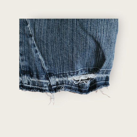 Industrial Cotton VTG Y2K Distressed Frayed Hemline Midi Denim Skirt Jrs Size 11 - Picture 5 of 12